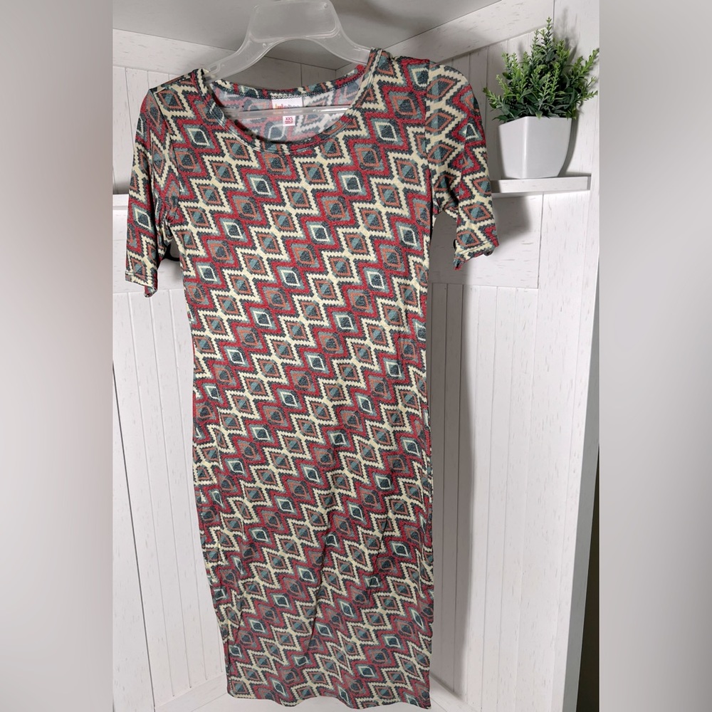 LuLaRoe Julia Dress - Geometric/Aztec pattern
